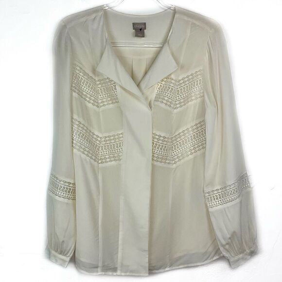 Chico’s Ivory Cream Crochet Long Sleeve Shirt Small New - Picture 1 of 6